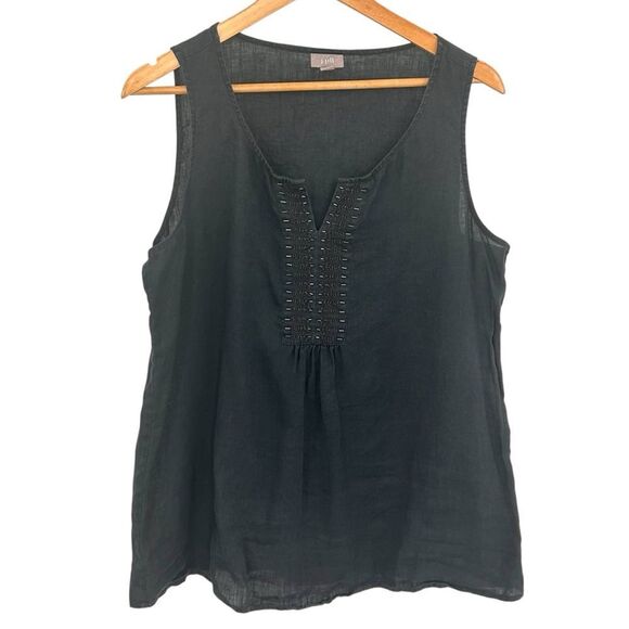 J.Jill embellished 100% linen sleeveless charcoal washed black top size large - Picture 1 of 6